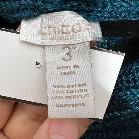 Chico's Cowl Neck Sweater Blue Chunky Knit Pullover Long Sleeve Sz L (3) - Picture 3 of 3